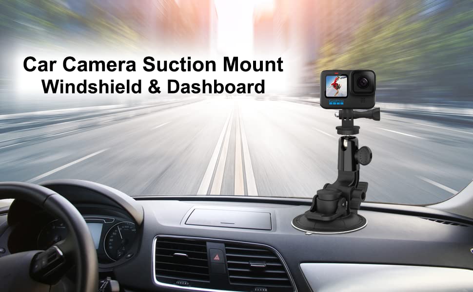 Aozcu Suction Camera Mount, Car Windshield Dashboard Camera Holder with 3M Adhesive Disk for GoPro Max, Hero 9 8 7 6 5, Session 5, DJI OSMO Action, AKASO, Campark, Canon, DSLRs and Other Cameras