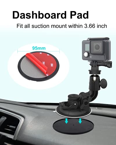 Aozcu Suction Camera Mount, Car Windshield Dashboard Camera Holder with 3M Adhesive Disk for GoPro Max, Hero 9 8 7 6 5, Session 5, DJI OSMO Action, AKASO, Campark, Canon, DSLRs and Other Cameras