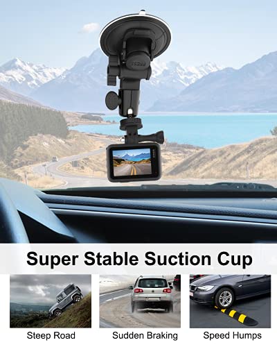 Aozcu Suction Camera Mount, Car Windshield Dashboard Camera Holder with 3M Adhesive Disk for GoPro Max, Hero 9 8 7 6 5, Session 5, DJI OSMO Action, AKASO, Campark, Canon, DSLRs and Other Cameras