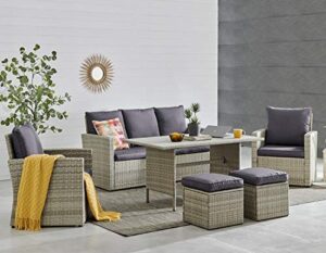 barton 6 pieces patio dining sets outdoor space saving rattan chairs with table patio furniture sets cushioned seating and back sectional conversation set (grey)