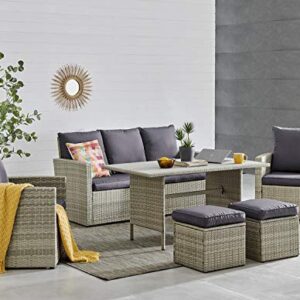 Barton 6 Pieces Patio Dining Sets Outdoor Space Saving Rattan Chairs with Table Patio Furniture Sets Cushioned Seating and Back Sectional Conversation Set (Grey)