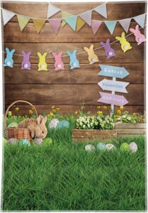 zthmoe 5x7ft durable fabric spring easter photography backdrop rabbit eggs wooden wall flowers grass background bunny flag portrait photo booth props
