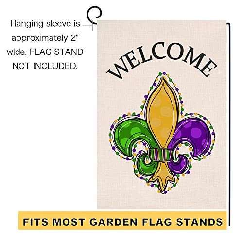 Sambosk Mardi Gras Fleur de Lis Small Garden Flag Vertical Double Sided Burlap Welcome Spring Farmhouse Yard Outdoor Decoration 12 x 18 Inches