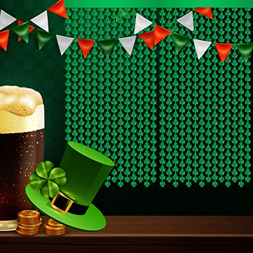 2 Pack 3.2ft x 6.6ft St Patrick's Day Metallic Foil Fringe Curtain, Shamrock Clover Shape Tinsel Curtains Streamers Photo Props Backdrop for Saint Patrick's Day Irish Party Decorations