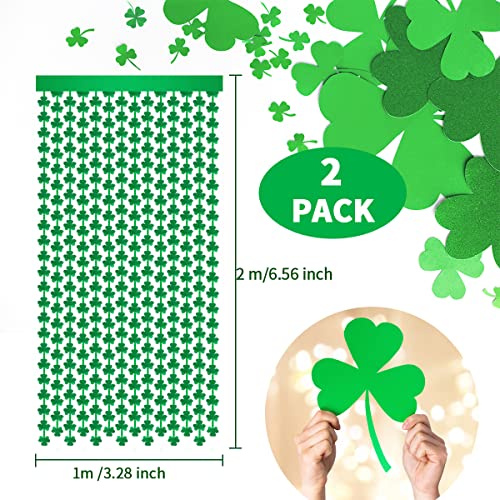 2 Pack 3.2ft x 6.6ft St Patrick's Day Metallic Foil Fringe Curtain, Shamrock Clover Shape Tinsel Curtains Streamers Photo Props Backdrop for Saint Patrick's Day Irish Party Decorations