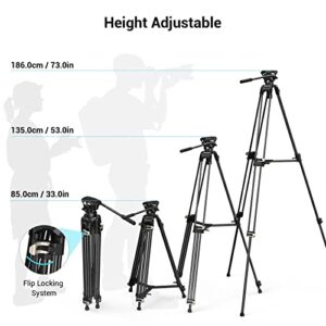 SmallRig AD-01 Video Tripod, 73" Heavy Duty Tripod with 360 Degree Fluid Head and Quick Release Plate for DSLR, Camcorder, Cameras(3751)