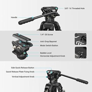 SmallRig AD-01 Video Tripod, 73" Heavy Duty Tripod with 360 Degree Fluid Head and Quick Release Plate for DSLR, Camcorder, Cameras(3751)