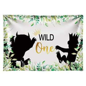 funnytree 7x5ft soft fabric wild one 1st birthday party backdrop no wrinkles durable animals themed photography background jungle baby boy photo booth banner decorations
