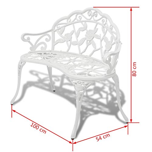 EstaHome Garden Bench | Outdoor 2-Seater Patio Bench | Metal Park Bench | Yard Seating Bench for Deck, Patio, Garden, Backyard, Balcony | White Cast Aluminium with Cast Iron Legs 39 x 21 x 31