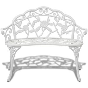 EstaHome Garden Bench | Outdoor 2-Seater Patio Bench | Metal Park Bench | Yard Seating Bench for Deck, Patio, Garden, Backyard, Balcony | White Cast Aluminium with Cast Iron Legs 39 x 21 x 31