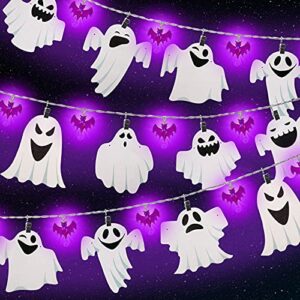 halloween lights 9.8 ft 18 leds bat string twinkle lights with 17 pieces ghost decor, battery operated halloween decoration for garden, indoor, porch, outdoor decor