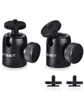 utebit 2 pack dslr camera tripod ball head with hot shoe mount adapter 360° panoramic mini ball head 1/4″ screw thread compatible for vive flash light