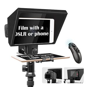 liftable teleprompter w/remote control and app with adjustable tempered optical glass supports smartphone,dslr, dv camcorder shooting.