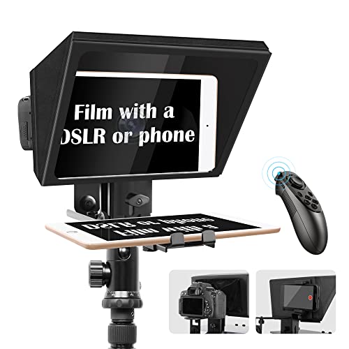 Liftable Teleprompter W/Remote Control and app with Adjustable Tempered Optical Glass Supports Smartphone,DSLR, DV Camcorder Shooting.