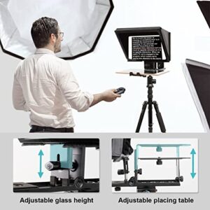 Liftable Teleprompter W/Remote Control and app with Adjustable Tempered Optical Glass Supports Smartphone,DSLR, DV Camcorder Shooting.