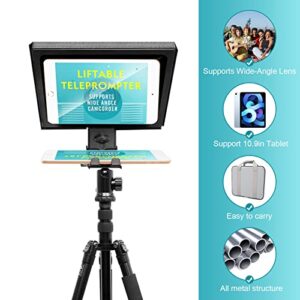 Liftable Teleprompter W/Remote Control and app with Adjustable Tempered Optical Glass Supports Smartphone,DSLR, DV Camcorder Shooting.