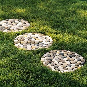 houseables stepping stones outdoor, garden walkway riverstones, round step, 10”, 3 pack, multicolor resin, decorative pebble, river rock, circular stepstones for yard, walkway pathway, lawn, landscape