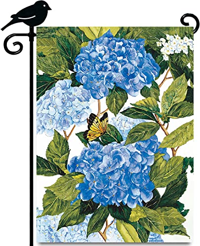 LAYOER Garden flag 12.5 x 18 inches Blue Hydrangeas Butterfly Summer Spring Flowers