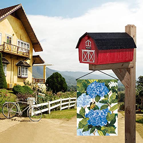 LAYOER Garden flag 12.5 x 18 inches Blue Hydrangeas Butterfly Summer Spring Flowers