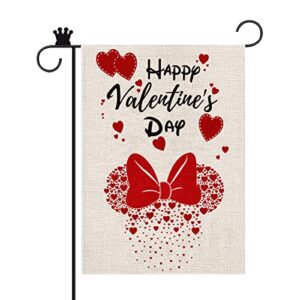 juome valentines day garden flag happy valentine’s day red love heart double sided printing 2 layer burlap flags for outdoor yard holiday decoration 12.5 x 18 inch