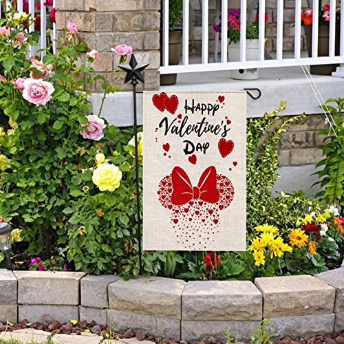 Juome Valentines Day Garden Flag Happy Valentine's Day Red Love Heart Double Sided Printing 2 Layer Burlap Flags for Outdoor Yard Holiday Decoration 12.5 x 18 Inch