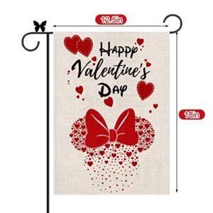 Juome Valentines Day Garden Flag Happy Valentine's Day Red Love Heart Double Sided Printing 2 Layer Burlap Flags for Outdoor Yard Holiday Decoration 12.5 x 18 Inch