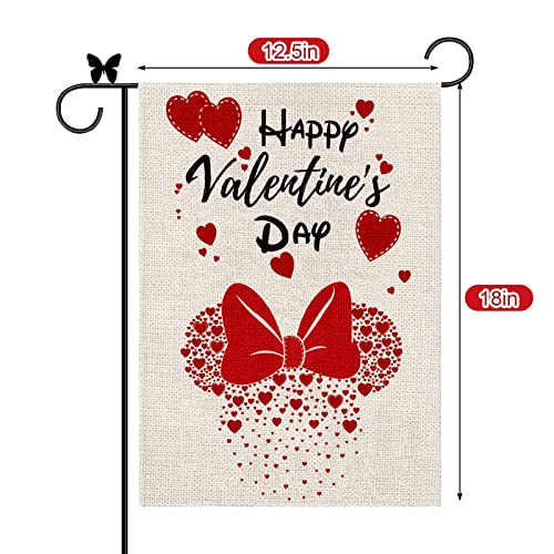 Juome Valentines Day Garden Flag Happy Valentine's Day Red Love Heart Double Sided Printing 2 Layer Burlap Flags for Outdoor Yard Holiday Decoration 12.5 x 18 Inch