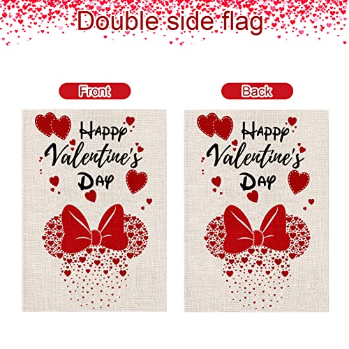 Juome Valentines Day Garden Flag Happy Valentine's Day Red Love Heart Double Sided Printing 2 Layer Burlap Flags for Outdoor Yard Holiday Decoration 12.5 x 18 Inch