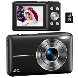 digital camera, kids camera with 32gb card fhd 1080p 44mp vlogging camera with lcd screen 16x zoom compact portable mini rechargeable camera gifts for students teens adults girls boys-black
