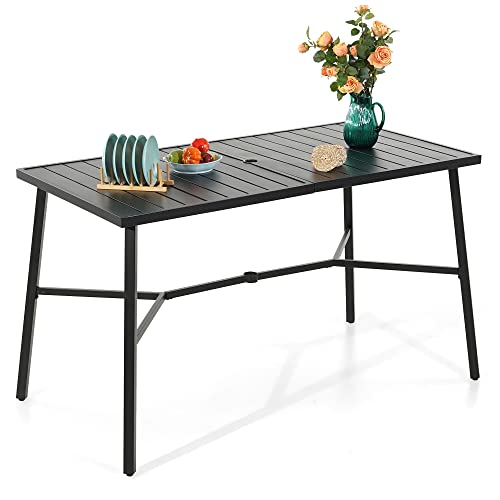 Sophia & William Outdoor Patio Bar Table Metal Bar Height Table Rectangular Dining Table with Umbrella Hole for Garden, Backyard, Lawn and Poolside, 66.9’’L x 35.4’’W x 39.8’’H