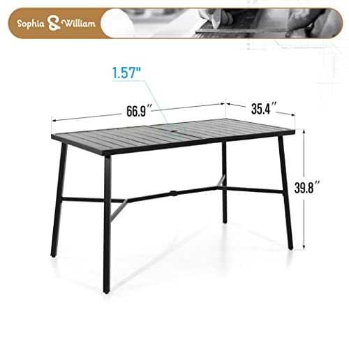 Sophia & William Outdoor Patio Bar Table Metal Bar Height Table Rectangular Dining Table with Umbrella Hole for Garden, Backyard, Lawn and Poolside, 66.9’’L x 35.4’’W x 39.8’’H