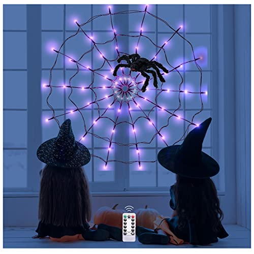 Fcysy Halloween Decorations Spider Web Lights, 70 LED 8 Modes Battery Operated Waterproof Net Purple Lights, Halloween Lights Indoor Outdoor Décor for Home Yard Garden Window Porch