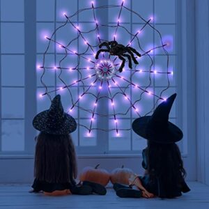 Fcysy Halloween Decorations Spider Web Lights, 70 LED 8 Modes Battery Operated Waterproof Net Purple Lights, Halloween Lights Indoor Outdoor Décor for Home Yard Garden Window Porch