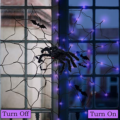 Fcysy Halloween Decorations Spider Web Lights, 70 LED 8 Modes Battery Operated Waterproof Net Purple Lights, Halloween Lights Indoor Outdoor Décor for Home Yard Garden Window Porch