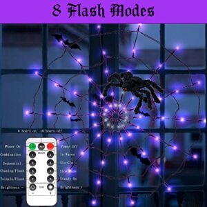 Fcysy Halloween Decorations Spider Web Lights, 70 LED 8 Modes Battery Operated Waterproof Net Purple Lights, Halloween Lights Indoor Outdoor Décor for Home Yard Garden Window Porch