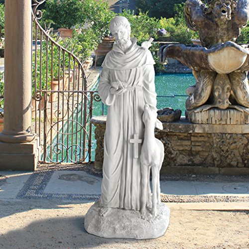 Design Toscano KY1336 Francis of Assisi, Patron Saint of Animals Religious Garden Decor Statue, 26 inch, 37 Inch, Antique Stone