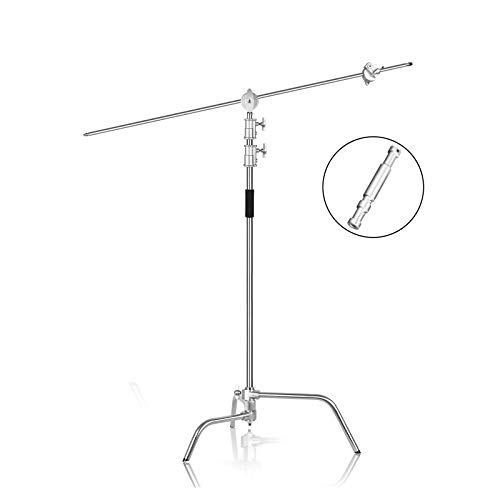 EMART Photography C Stand with Boom Arm, 10ft/300cm Adjustable Heavy Duty Light Cstand with 4.2ft/128cm Holding Arm, 2 Pieces Grip Head for Video Reflector, Moonlight, Softbox