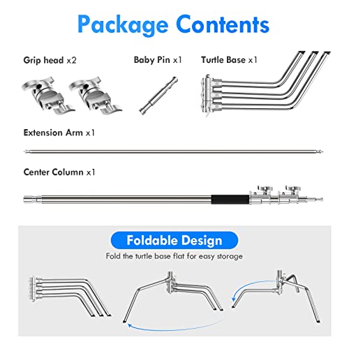 EMART Photography C Stand with Boom Arm, 10ft/300cm Adjustable Heavy Duty Light Cstand with 4.2ft/128cm Holding Arm, 2 Pieces Grip Head for Video Reflector, Moonlight, Softbox