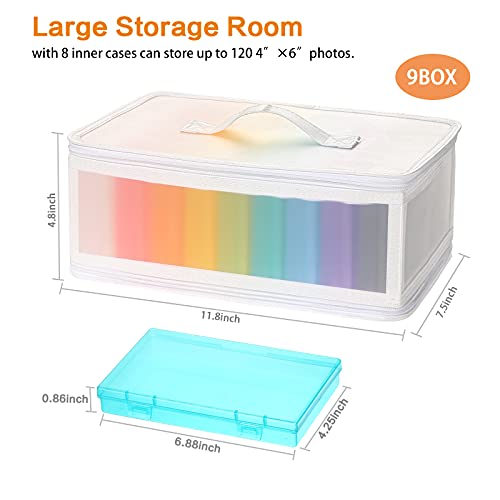 Gbivbe Photo Storage Bag 4x6, 10 Inner Large Photo Storage Box Photo Cases Store up to 1000 Photos, Photo Organizer Cards Craft Keeper with Handle for Photo Puzzles Cards Seed Packets, 9 Colors