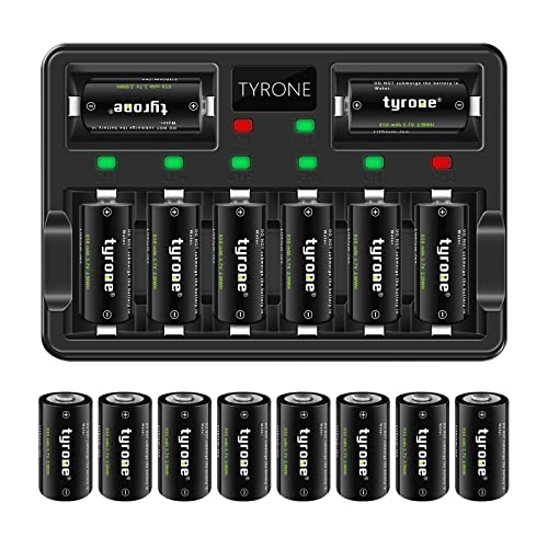 tyrone CR123A Rechargeable Batteries, 123A Lithium Battery for Arlo Camera VMC3030 VMS3330 3530 Alarm System, Flashlights 16 Pack CR 123A 3.7V 850mAh Batteries with Charger