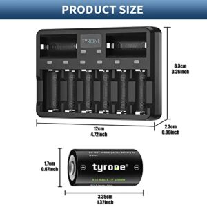 tyrone CR123A Rechargeable Batteries, 123A Lithium Battery for Arlo Camera VMC3030 VMS3330 3530 Alarm System, Flashlights 16 Pack CR 123A 3.7V 850mAh Batteries with Charger