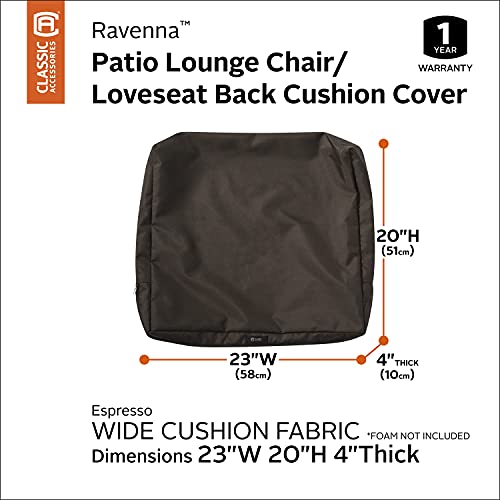 Classic Accessories Ravenna Water-Resistant 23 x 20 x 4 Inch Outdoor Back Cushion Slip Cover, Patio Furniture Cushion Cover, Espresso, Patio Furniture Cushion Covers