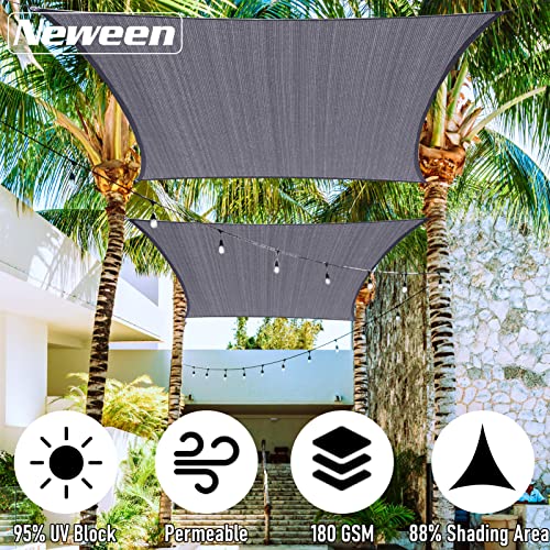 Neween Sun Shade Sail 10' x 13' Rectangle UV Block Sail Shade Canopy Cover, 180 GSM Permeable Outdoor Backyard Shade Sail Pergolas Top Sunshade Cover for Garden Patio Playground, Gray