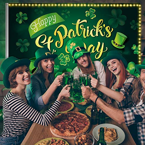 Happy St Patrick's Day Flag 3 x 5 ft Double Sided, Green Shamrocks Leaf Flag Large Fabric Irish Saint Patrick Flag Banner for St Patricks Day Holiday Garden Yard House Decoration Outdoor Indoor