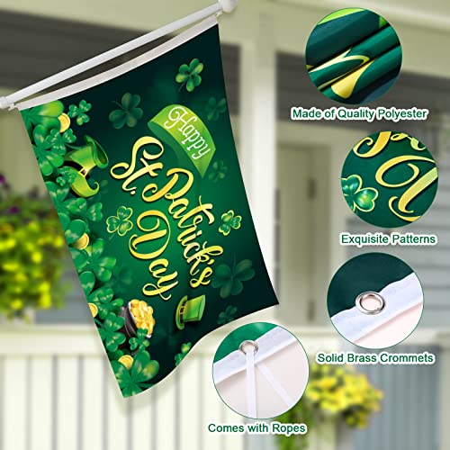 Happy St Patrick's Day Flag 3 x 5 ft Double Sided, Green Shamrocks Leaf Flag Large Fabric Irish Saint Patrick Flag Banner for St Patricks Day Holiday Garden Yard House Decoration Outdoor Indoor