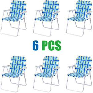 gymax patio folding web chair set, 6 pack portable lightweight indoor/outdoor dining chair for patio, garden, bay, yard, lawn, heavy duty chair set (blue & green)