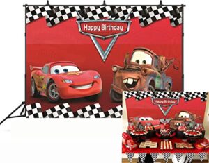 botong 7x5ft cartoon car birthday party themed backdrops car racing story black white grid red photo backgrounds for photography birthday party banner