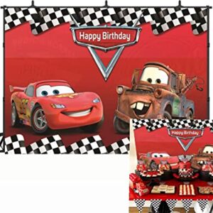 Botong 7x5ft Cartoon Car Birthday Party Themed Backdrops Car Racing Story Black White Grid Red Photo Backgrounds for Photography Birthday Party Banner