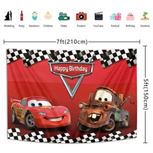 Botong 7x5ft Cartoon Car Birthday Party Themed Backdrops Car Racing Story Black White Grid Red Photo Backgrounds for Photography Birthday Party Banner