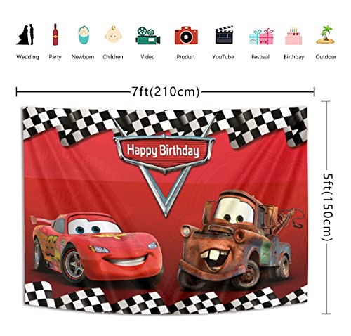 Botong 7x5ft Cartoon Car Birthday Party Themed Backdrops Car Racing Story Black White Grid Red Photo Backgrounds for Photography Birthday Party Banner